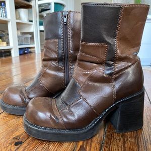 Brown Leather Patch Heeled Boots!